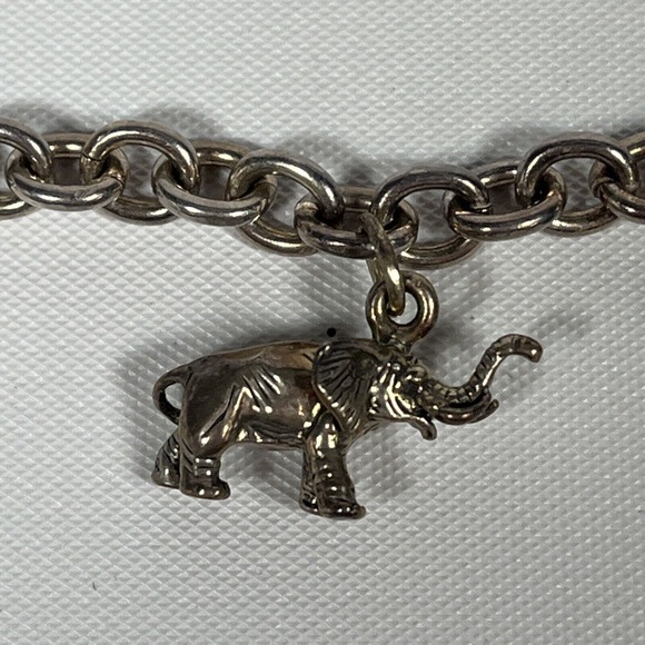 Sterling Silver Charm Bracelet Elephant Ships Wheel Fish Star USMC Vintage 1990s - Picture 3 of 16